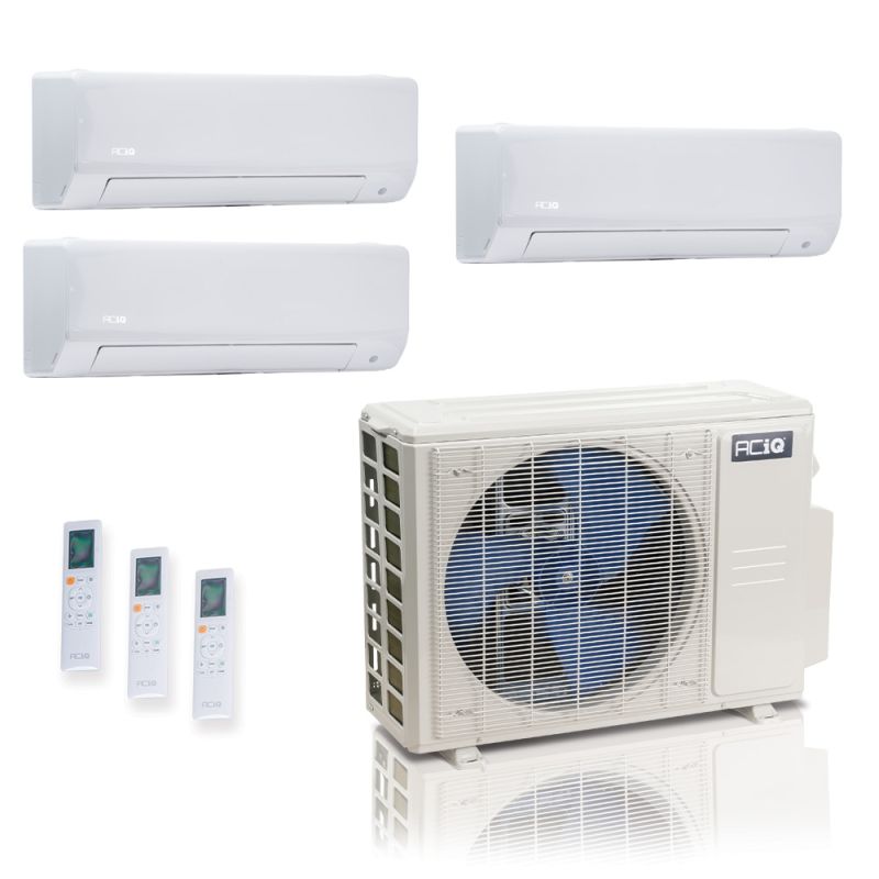 27,000 BTU ACiQ Standard 25 SEER2 3 Zone Wall Mount Mini Split Heat Pump System - R454B | 230V