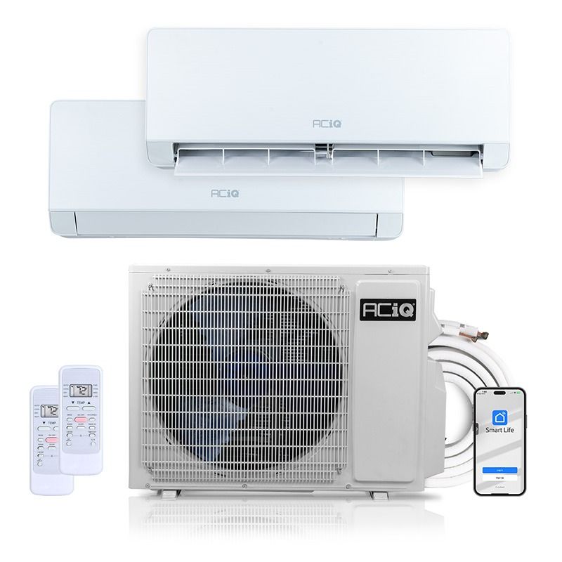 24,000 BTU ACIQ Essentials 23.0 SEER2 Dual Zone Wall Mount Mini Split Heat Pump System w/ 15ft Line Set - R32 | 230V